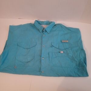 Columbia PFG Shirt Men's XXL Teal Blue Omni-Shade Fishing Vented UPF 50